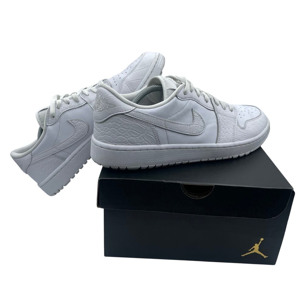 Nike Jordan 1 Low Golf Croc Skin Leather White Court Sneaker Mens 12